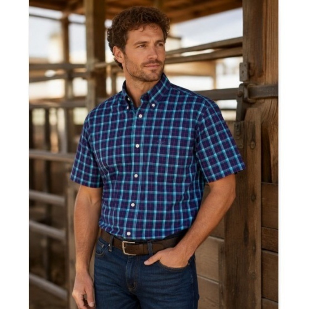 Wrangler 20X Large Purple Teal Plaid Western Button Down Cowboy Shirt